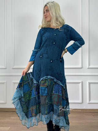 Rochie patchwork cu decoratiuni din oglinda