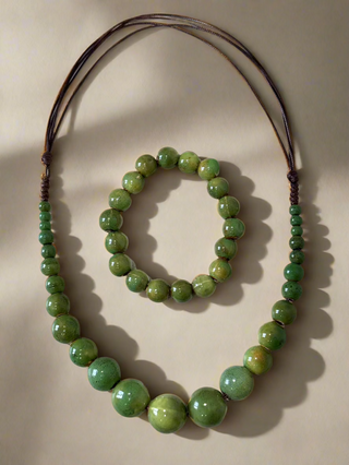 Set de colier și brățară din ceramică - Verde