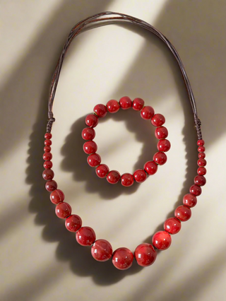Set de colier și brățară din ceramică - Roșu