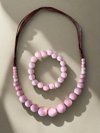 Set de colier și brățară din ceramică - Roz