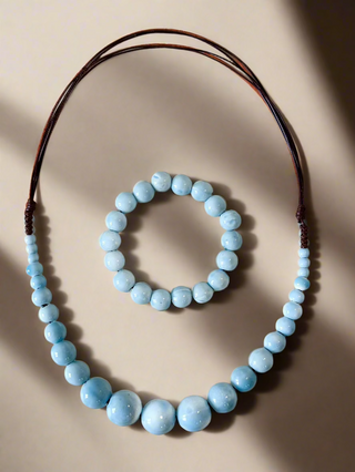 Set de colier și brățară din perlă de ceramică - Albastru cerului