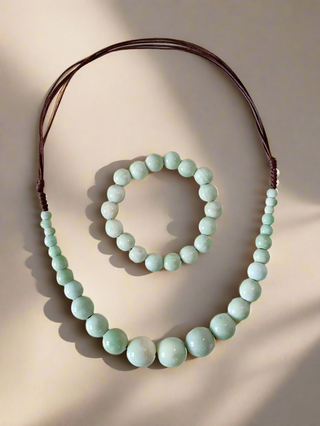 Set de colier și brățară din perlă de ceramică - Verde pastelat