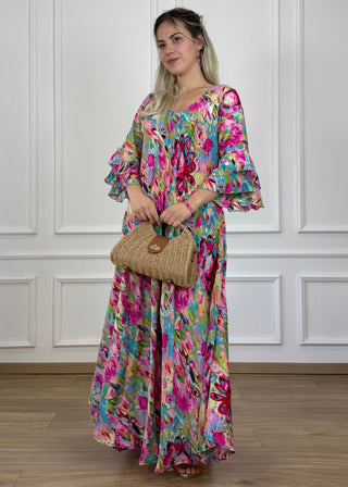 A-vonalú, fodros ujjú ruha