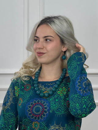 Set colier și cercei cu perle lucioase