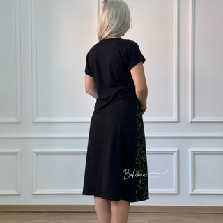 Kurzärmliges Mandala-Baumwollkleid - Schwarz/Grün