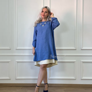Zweilagiges Kleid in Leinenoptik