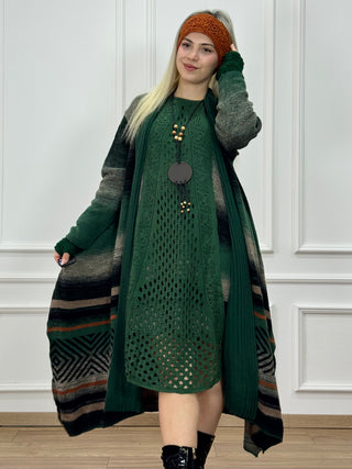 Rochie și cardigan din amestec de lână tricotată