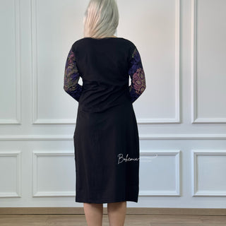 Kleid mit Dreiviertelärmeln und Blumenmuster – Rosa