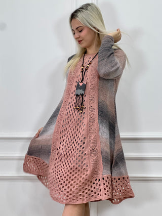 Rochie și cardigan din amestec de lână tricotată