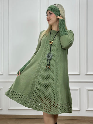 Rochie și cardigan din amestec de lână tricotată