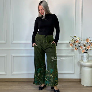 Baumwollhose mit Blumenmuster - Grün