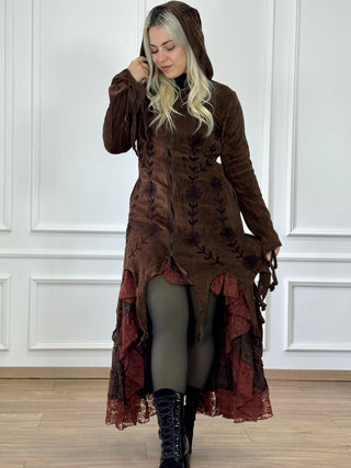 Cardigan brodat lungit cu tiv decupat