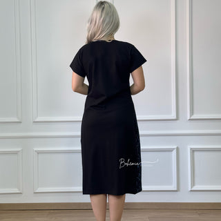 Kurzärmliges Mandala-Baumwollkleid – Schwarz/Blau