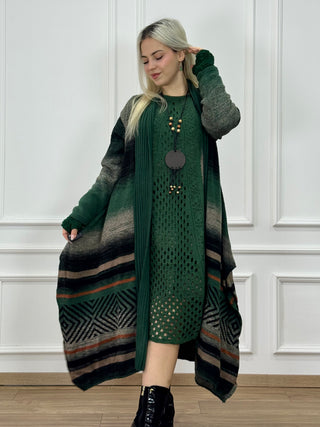 Rochie și cardigan din amestec de lână tricotată