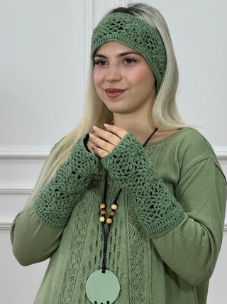 Mânuși din lână lucrate manual și bandă pentru cap