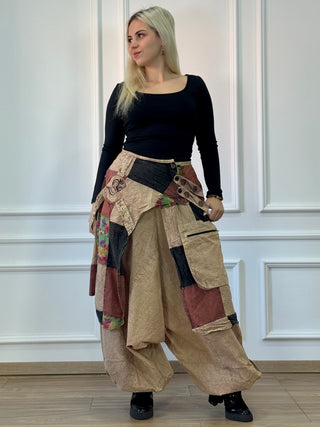 Pantaloni aladdin detaliat patchwork