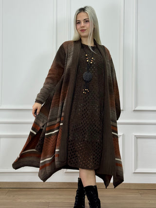 Rochie și cardigan din amestec de lână tricotat