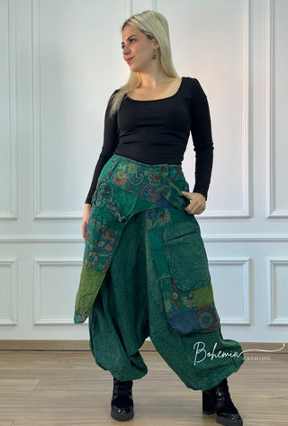 Pantaloni aladdin detaliat patchwork