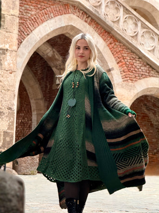 Rochie și cardigan din amestec de lână tricotată