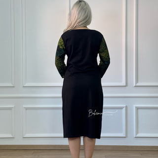 Geblümtes Kleid mit Dreiviertelärmeln – Grün