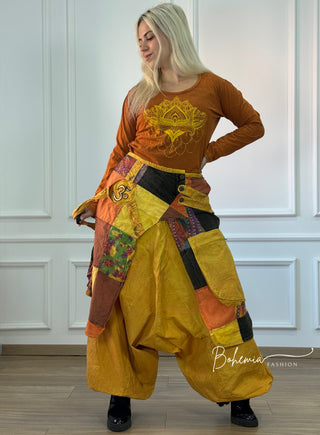 Pantaloni aladdin detaliat patchwork