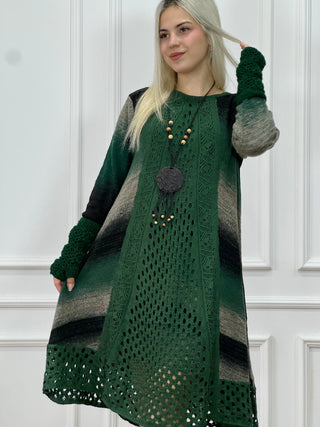 Rochie și cardigan din amestec de lână tricotată