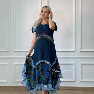 Kurzärmliges Patchworkkleid