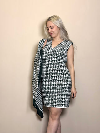 Kleid- und Strickjacken-Set – Dunkelgrün
