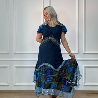 Kurzärmliges Patchworkkleid