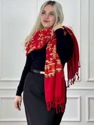 Eșarfă cu model floral brodat