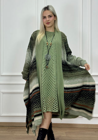 Rochie și cardigan din amestec de lână tricotată