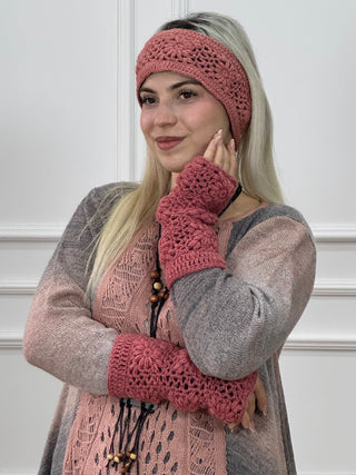 Mânuși din lână lucrate manual și bandă pentru cap