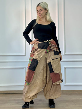 Pantaloni aladdin detaliat patchwork