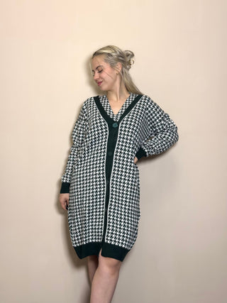 Kleid- und Strickjacken-Set – Dunkelgrün