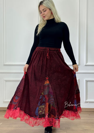 Fustă patchwork cu decorațiuni florale