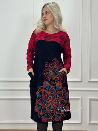 Midi rochie cu partea superioară contrastantă