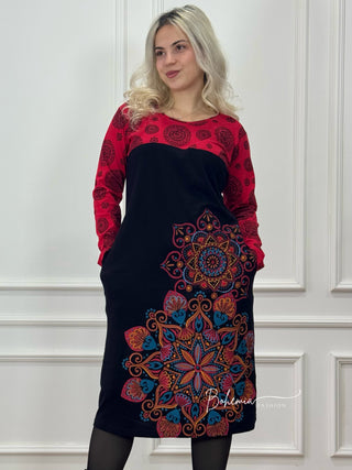 Midi rochie cu partea superioară contrastantă