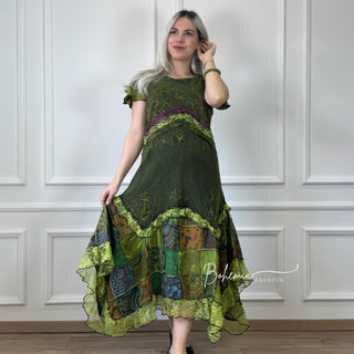 Kurzärmliges Patchworkkleid