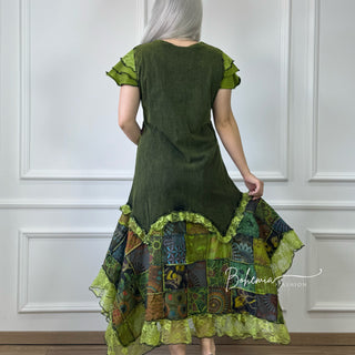 Kurzärmliges Patchworkkleid