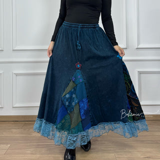 Virágdíszítéses patchwork szoknya