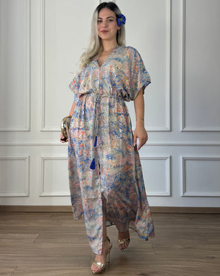 Rochie maxi strânsă în talie