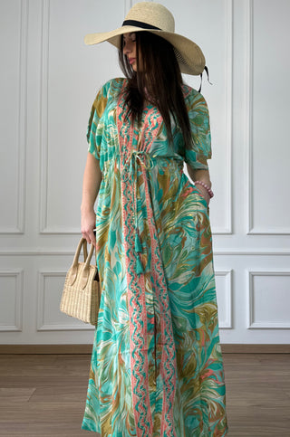 Maxi dress with drawstring at the waist