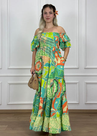 Gumírozott mellrészű maxi ruha