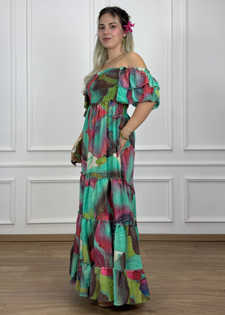 Gumírozott mellrészű maxi ruha