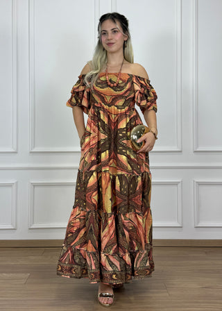 Gumírozott mellrészű maxi ruha